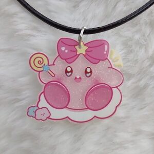 2/$10 Handmade Cute Kirby With Bow Acrylic Charm Necklace